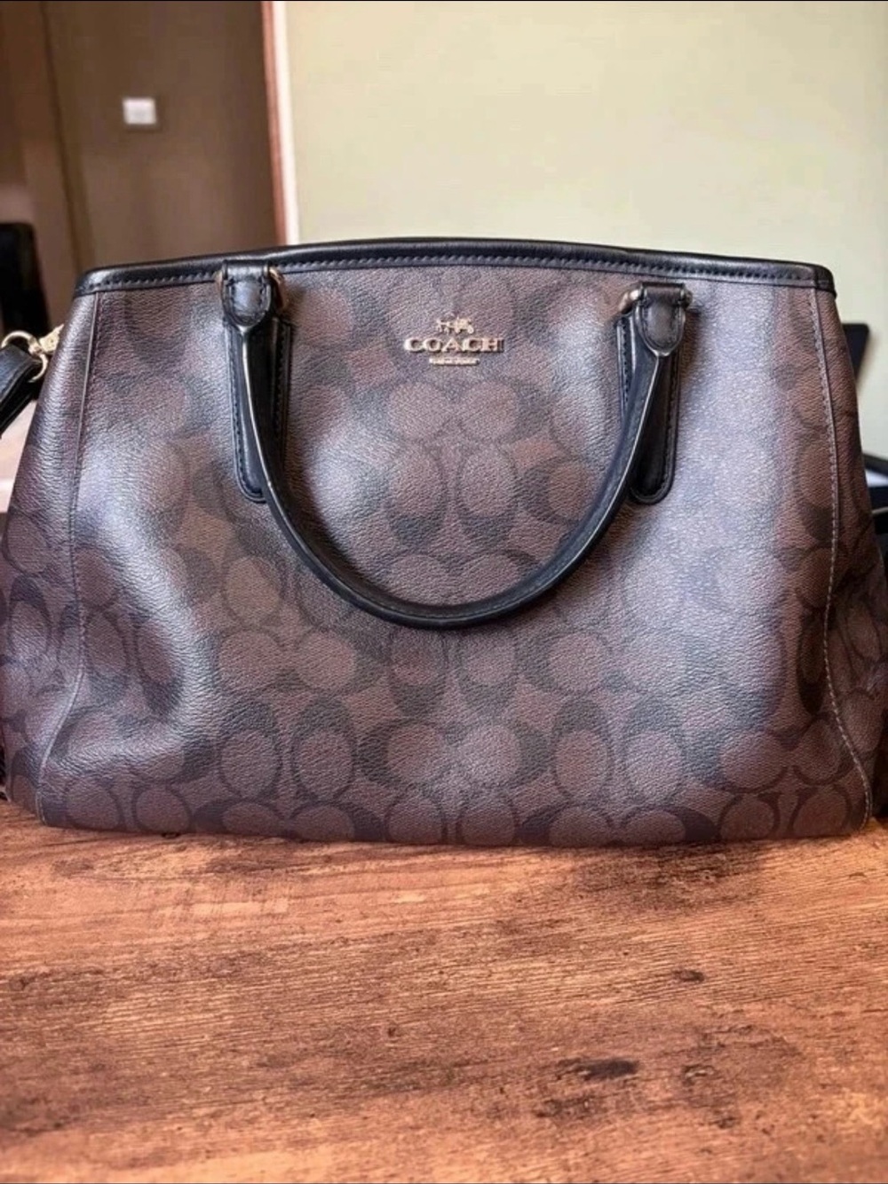 Coach Brown Signature Satchel with Black Handles